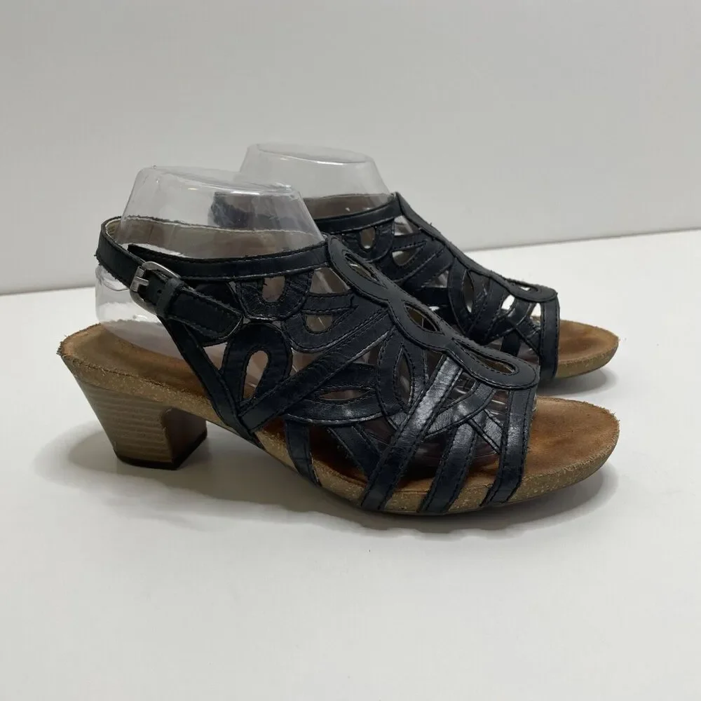 Josef Seibel‎ Women's Leather Sandal Shoe Ruth EU 41 US 9.5 Slingback Black